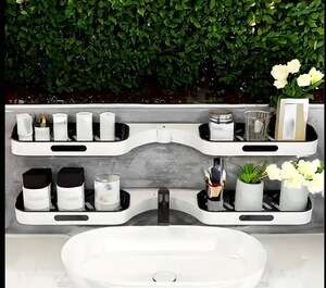Rotating Adhesive Corner Shelf with 180 Degree Wall Mount Storage Organizer